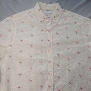 Denim and Flower Size Medium Slim Fit Flamingo Short Sleeve Shirt Searsucker